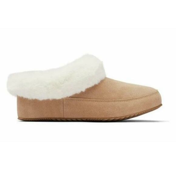 Sorel Go Coffee Run Women's Suede Faux Fur Slip-On Slippers Greyish Tan Size  7 - Picture 1 of 11